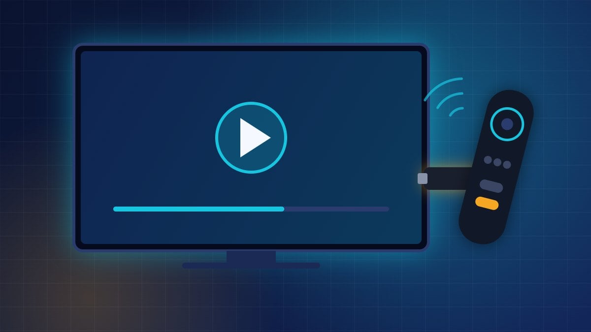 Illustration d’un téléviseur avec une clé de streaming branchée et une télécommande