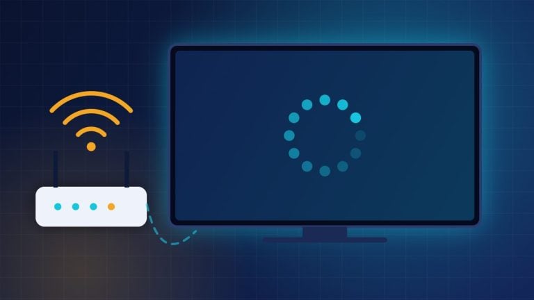 Illustration d’un téléviseur affichant une icône de chargement et d’une box Internet émettant un signal Wi-Fi