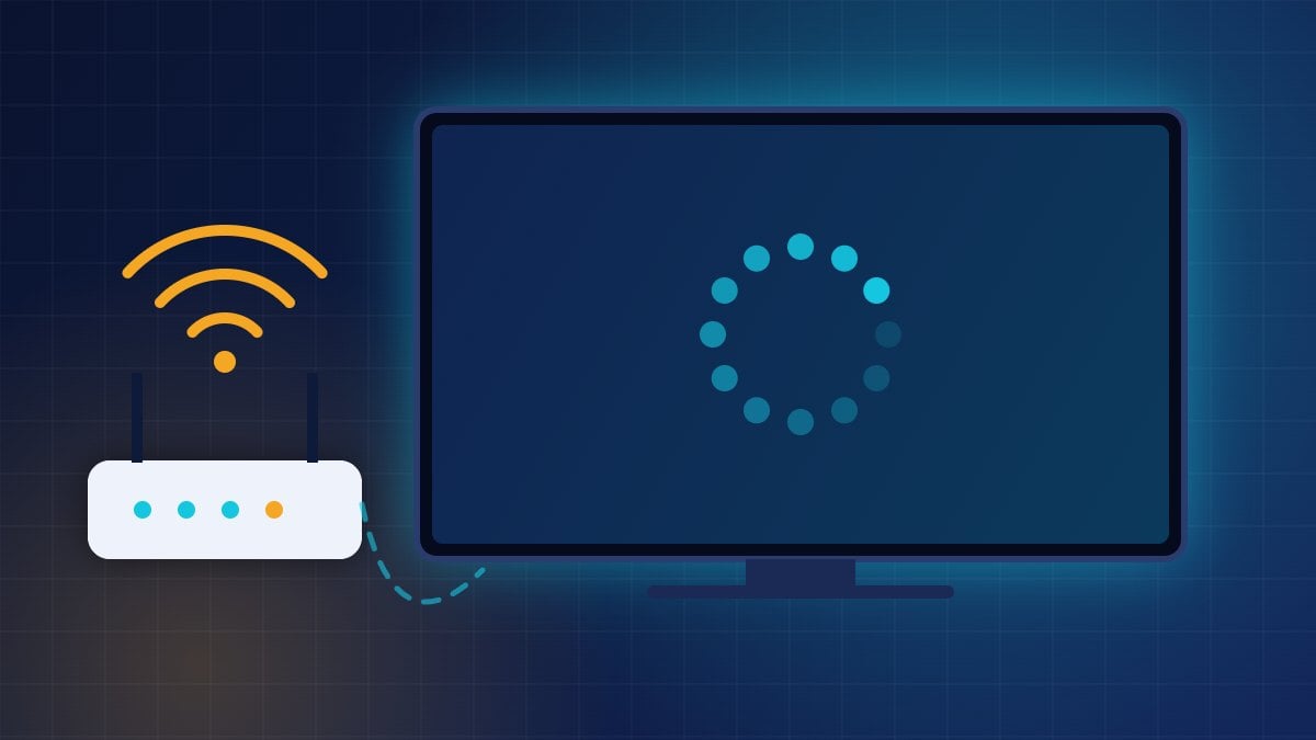 Illustration d’un téléviseur affichant une icône de chargement et d’une box Internet émettant un signal Wi-Fi